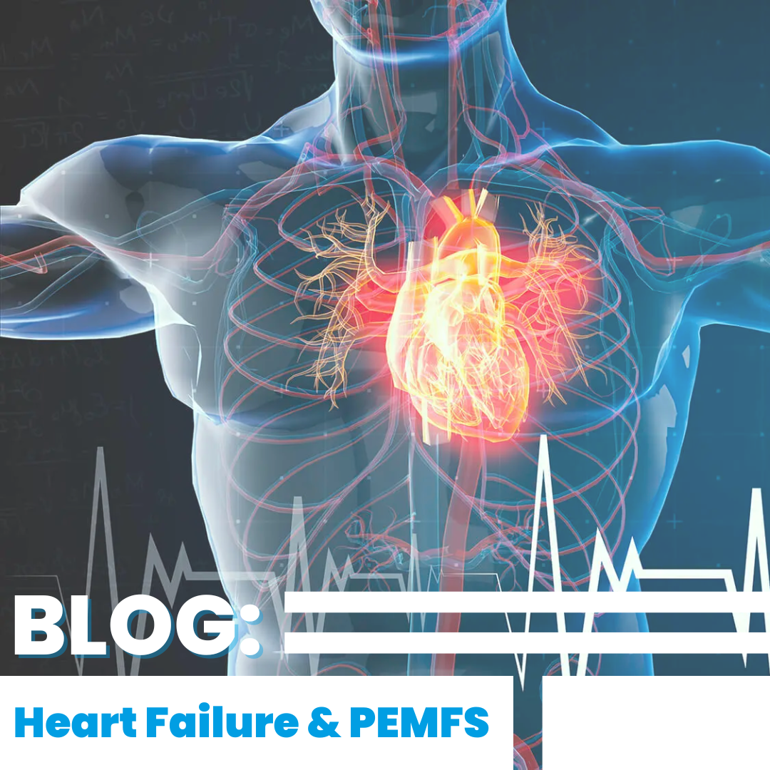 CGI of human body with heart and veins clearly shown, and the words "BLOG: Heart Failure & PEMFs"