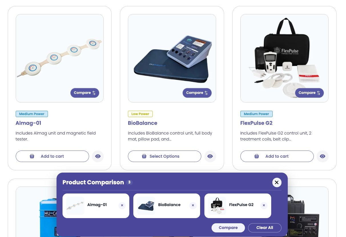 PEMF Product Comparison Tool - Compare Almag-01, BioBalance, and FlexPulse G2